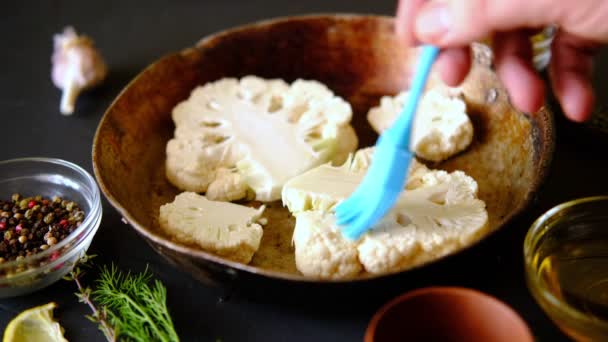 Faire Cuire Steak Chou Fleur Des Tranches Crues Chou Fleur — Video