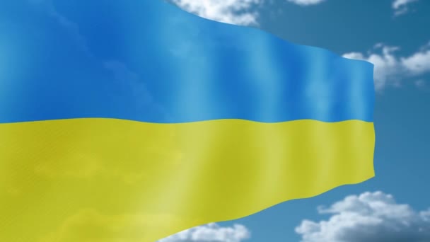 Vlag Van Ukraine Fladdert Tegen Achtergrond Van Lucht Met Wolken — Stockvideo