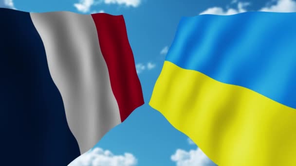 Флаг Франции Украины Против Неба Поддержка Украины Стороны Франции Дружба — стоковое видео