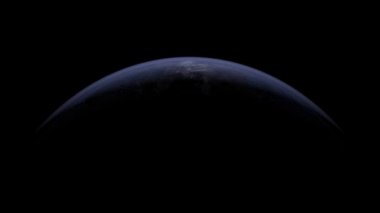 Uzayda soyut bir gezegende şafak söküyor. Mavi yüzey güneş tarafından aydınlatılır..