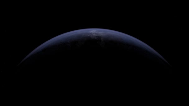 Úsvit Abstraktní Planetě Vesmíru Modrý Povrch Ozářen Sluncem — Stock video
