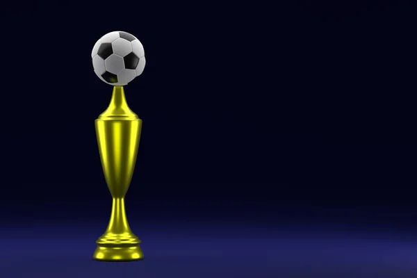 Coupe Dorée Avec Ballon Football Sur Fond Bleu Championnat Football — Photo