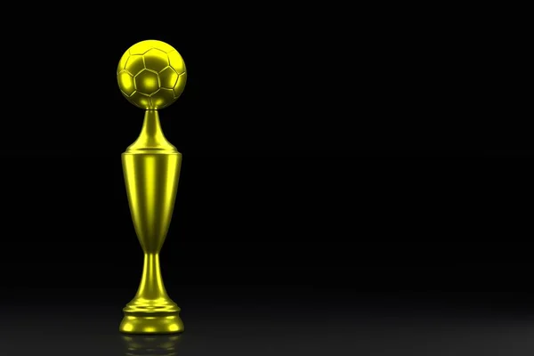 Złoty Kubek Złotą Piłką Nożną Czarnym Tle Mistrzostwa Piłce Nożnej — Zdjęcie stockowe