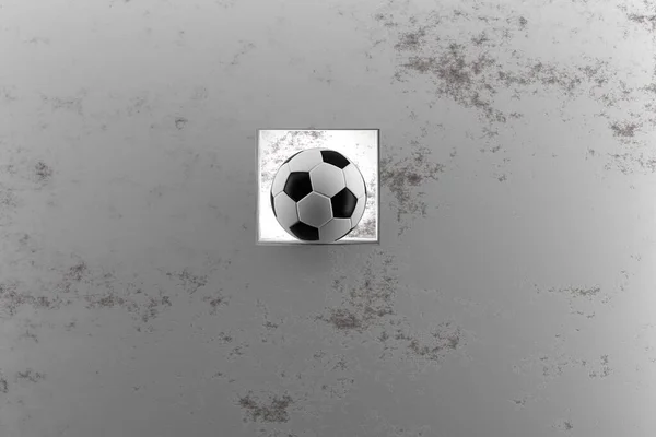 Ballon Foot Dans Mur Béton Minimalisme Endroit Pour Texte Rendu — Photo