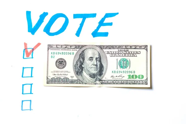 Achat Votes Des Électeurs Concept Vote Dollars Sur Fond Blanc — Photo