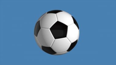 Futbol topu mavi bir arka planda dönüyor. 3 Boyutlu Hazırlama.