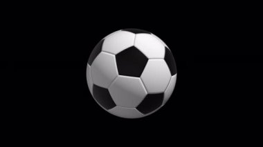 Futbol topu siyah bir arka planda dönüyor. 3 Boyutlu Hazırlama.