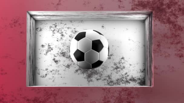 足球在水泥墙的缝隙中旋转 3D渲染 — 图库视频影像