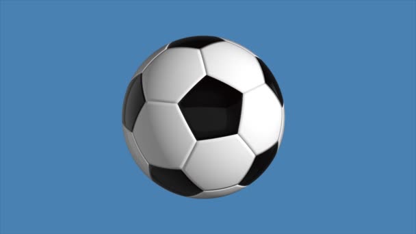 Bola Sepak Bola Berputar Latar Belakang Biru Render — Stok Video