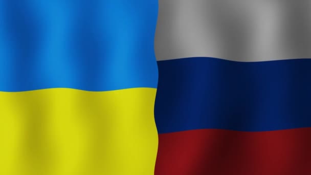 Πόλεμος Μεταξύ Ουκρανίας Και Ρωσίας Σημαία Της Ουκρανίας Και Σημαία — Αρχείο Βίντεο