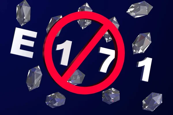 Kryształy Dodatku E171 Niebezpieczeństwo Zakaz Koncepcji Dwutlenku Tytanu Niebieskie Tło — Zdjęcie stockowe
