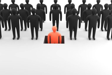 Cancel culture, freedom of speech concept. Many human figures cancel one. Bulling, ignoring, boycott in society. 3D render