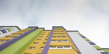 New different colors of the facade of the house. Bottom view.