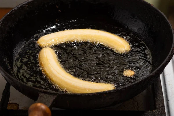 Smažené Banány Pánvi Syrové Banány Vařené Oleji — Stock fotografie