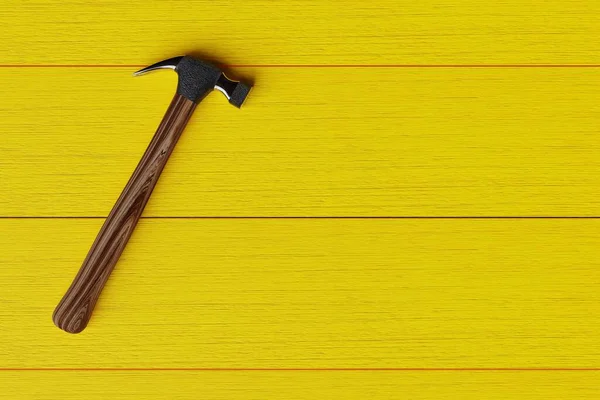 Steel Hammer Wooden Handle Yellow Wooden Background Carpenter Hammer Nail — 스톡 사진