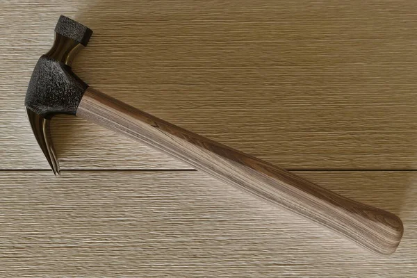 Steel Hammer Wooden Handle Light Wooden Background Carpenter Hammer Nail — Stockfoto