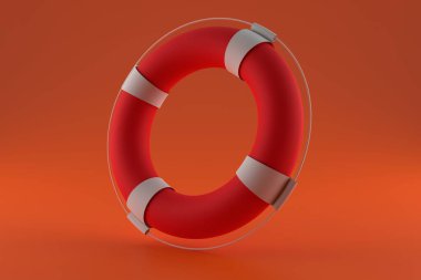 Lifebuoy turuncu arka planda uçuyor. Yaz sahili kurtarma konsepti. 3 Boyutlu Hazırlama.