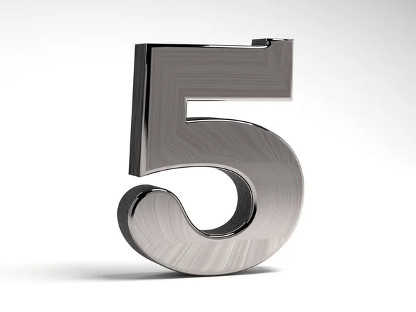 Número Cinco Acero Sobre Fondo Blanco Figura Volumétrica Metal Renderizado — Foto de Stock