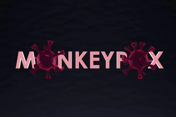 Monkeypox Lettering Macro Virus Molecules Dark Background Render — Stock Photo, Image