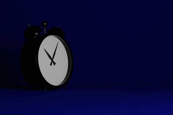 Alarm Clock Dark Blue Background Turned Side Place Text Render — Stock Photo, Image