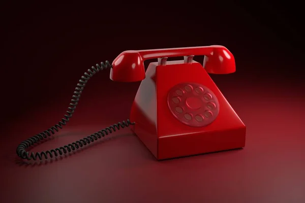 Téléphone Rétro Classique Rouge Sur Fond Rouge Rendu — Photo