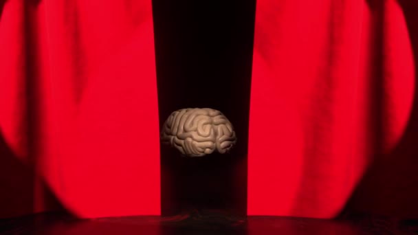 Human Brain Stage Curtain Opens Brain Power Performance — Stock Video