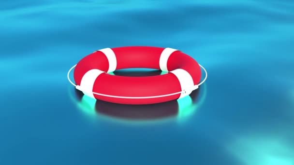 Lifebuoy Calm Water Surface Sunny Weather — Stock Video