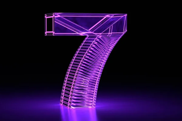 Neón Brillante Volumétrico Número Siete Púrpura Diseño Digital Renderizado — Foto de Stock