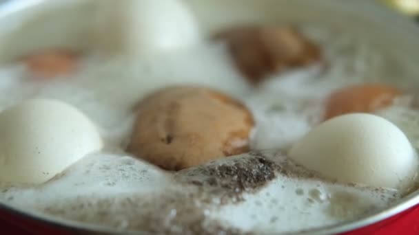 Les Pommes Terre Les Œufs Poulet Sont Bouillis Dans Une — Video