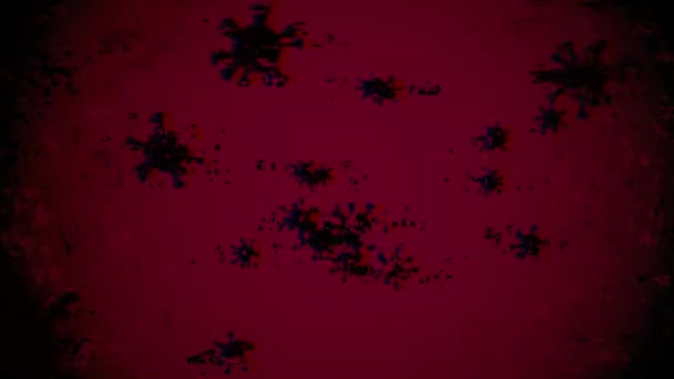 赤の背景に顕微鏡下の細菌 グリッチ効果 多色の背景 感染の抽象的な表現 3Dレンダリング — ストック動画