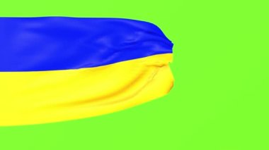Ukrayna bayrağı yeşil bir arkaplanda dalgalanıyor. 3d hazırlayıcı.