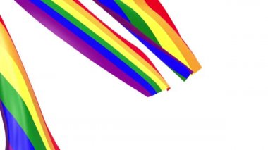 lgbt bayrakları beyaz arka planda dalgalanıyor. Gökkuşağı bayrağı. 3d hazırlayıcı.
