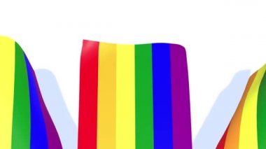 lgbt bayrakları beyaz arka planda dalgalanıyor. Gökkuşağı bayrağı. 3d hazırlayıcı.