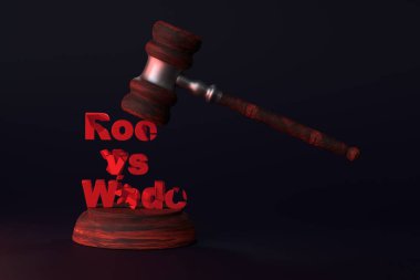 Kadın hakları ihlali kavramı. Yargıcın tokmağı, Roe ve Wade arasındaki yazıya uyuyor. 3 Boyutlu Hazırlama.