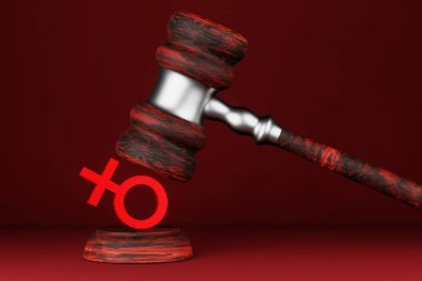 The concept of violation of women's rights. The judge's gavel hits the women's sign. Roe vs Wade. 3D render. clipart