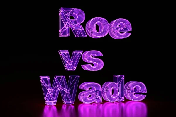 Roe vs Wade. The inscription in neon letters on a black background. 3D render.