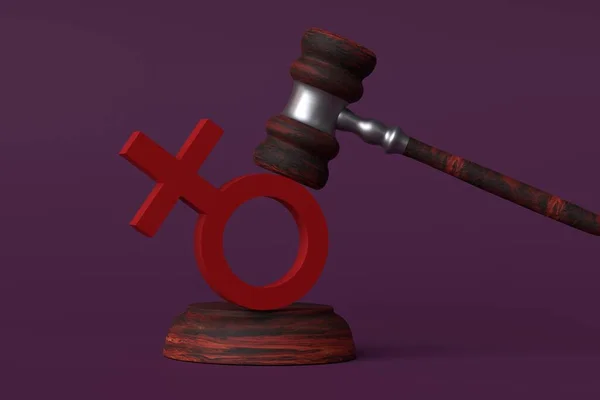 Concept Violation Women Rights Judge Gavel Hits Women Sign Roe — Stock Photo, Image