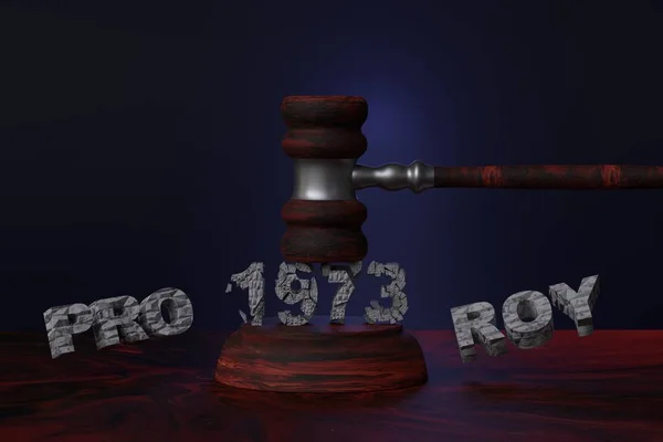The concept of violation of women\'s rights. The judge\'s gavel hits the inscription - Roe vs Wade. 3D render.