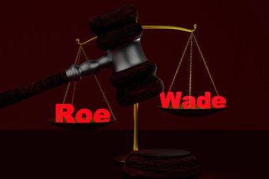 Roy Wade. Scales of Justice. The concept of canceling the decision of the abortion court. 3d render