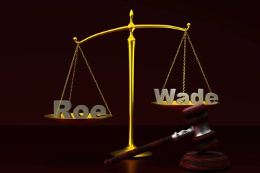 Roy Wade. Scales of Justice. The concept of canceling the decision of the abortion court. 3d render