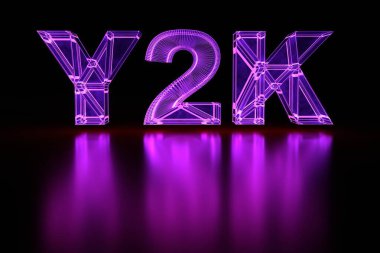Y2K. Years of the second millennium. Abbreviation. Glowing text in red. 3d render clipart