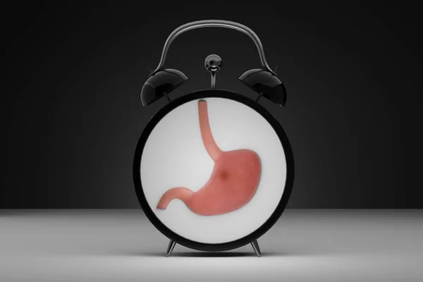 Interval Nutrition Concept Alarm Clock Stomach Dial Dark Background Render — Stock Fotó