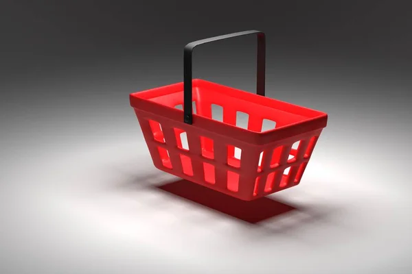 Red Grocery Basket Shopping Concept Render — Zdjęcie stockowe