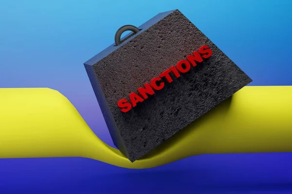 Concept Gas Sanctions Gas Pipe Crushed Cargo Inscription Sanctions Blue — Stock Fotó