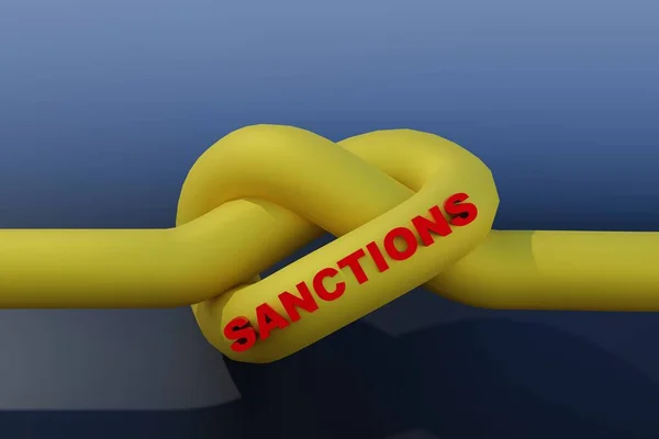 Gas sanctions concept. Gas pipe tied in a knot on a dark background. 3D render.
