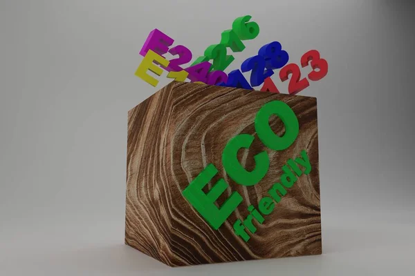 Концепция Парниковой Стирки Наливают Деревянную Коробку Надписью Eco Вредными Добавками — стоковое фото