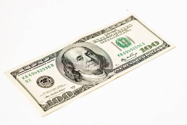 100 Dollar Bill Lies White Background — Stockfoto