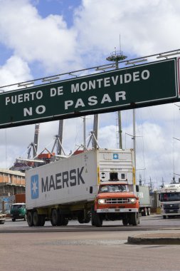 A loaded truck leaves Port in Montevideo, Uruguay. clipart