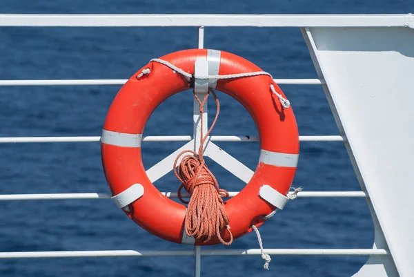 Life buoy on ferry crossing the medanean sea to Santorini island, Greece — стоковое фото