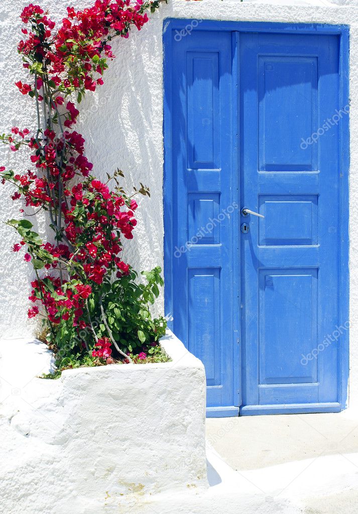 Traditional greek door on Santorini island, Greece